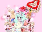  1boy 1girl ? apollo_chocolate artist_request cake candy character_doll checkerboard_cookie chocolate cookie cream cupcake dessert doll feast food fruit gelatin hatsune_miku ice_cream kaito lollipop long_hair macaron pastry sprinkles strawberry sweets swirl_lollipop vocaloid 