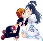  black_hair blush dress finger_to_mouth futari_wa_precure long_hair lowres misumi_nagisa multiple_girls orange_hair precure seductive_smile short_hair smile transparent_background yukishiro_honoka yuri 