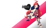  ahoge android bad_id bad_pixiv_id belt boots dress gloves headphones headset highres kneehighs long_hair one_eye_closed red_eyes red_hair sf-a2_miki smile socks solo star striped striped_gloves striped_legwear vocaloid wallpaper wrist_cuffs yunomi_(yunomi_imonuy) 