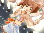  brown_hair dutch_angle green_eyes idolmaster idolmaster_(classic) long_hair muhi11234 solo sweet_break_girl_(idolmaster) takatsuki_yayoi twintails 