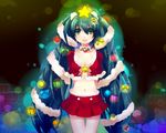  aqua_eyes aqua_hair bad_id bad_pixiv_id bell bow christmas hair_bow hatsune_miku kaden_(kuzek) long_hair midriff navel santa_costume skirt smile solo star twintails very_long_hair vocaloid 