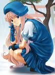  blue_eyes finger_gun gloves hirokiku long_hair macross macross_frontier pink_hair pointing sheryl_nome solo squatting torii 