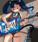  :p animal_ears bad_id bad_pixiv_id blue_eyes blue_hair cat_ears cat_tail cowboy_shot guitar instrument long_hair masao one-piece_swimsuit original pixiv school_swimsuit solo swimsuit tail tongue tongue_out twintails 