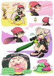  2girls aori_(splatoon) beanie black_hair black_shirt black_shorts brown_eyes casual closed_eyes dark_skin death dual_squelcher_(splatoon) embarrassed english faceless faceless_male flying_sweatdrops gameplay_mechanics grey_hair halo happy hat headband heart holding holding_weapon hotaru_(splatoon) inkling long_hair long_sleeves mole mole_under_eye multiple_girls one_eye_closed open_mouth paint_splatter pointy_ears print_shirt purple_hat running shirt shoes short_hair short_over_long_sleeves short_sleeves shorts single_vertical_stripe sitting splat_charger_(splatoon) splat_roller_(splatoon) splatoon_(series) splatoon_1 spoken_blush squid standing striped striped_shirt stuck t-shirt tentacle_hair waving weapon white_footwear wong_ying_chee 