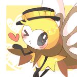  antennae black_hat blush brown_scarf bug clothed_pokemon gen_7_pokemon hat insect insect_wings matsushita_(matsudbox) no_humans one_eye_closed pokemon pokemon_(creature) ribombee scarf solo sparkling_eyes wings 