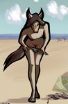  2016 animal_genitalia animal_pussy anthro areola beach bra breasts clothing digital_media_(artwork) equine equine_pussy female fur hair hi_res horse invalid_tag long_hair male mammal nipples nude panties pussy sand seaside standing tomol6 underwear undressing 