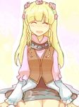  1girl blonde_hair blush braid coat eyes_closed flower long_hair open_mouth rose shirley_fennes shoes skirt tales_of_(series) tales_of_legendia 