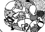  2016 all_fours anthro bird&#039;s-eye_view caitlin_vison clothed clothing disney duke_weaselton ermine eyewear fan_character female ferret glasses greyscale group high-angle_view inkyfrog looking_at_viewer looking_up male mammal martina_(weaver) marty_(weaver) monochrome mustelid percy_vison polecat travis_(zootopia) weasel zootopia 