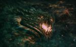  ancalagon cloud cloudy_sky dark_clouds dated dragon fantasy fire giant glowing glowing_eye horns lightning lord_of_the_rings molten_rock no_humans open_mouth sharp_teeth signature sky teeth volcano 