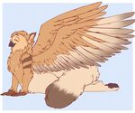  ambiguous_gender anthro avian beak bird eyes_closed fluffy gryphon nude owl simple_background smile solo stretching wasabitea wings 