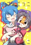  bib blue_hair blush closed_eyes commentary_request eromame fang grey_hair hair_ornament hair_rings hair_stick hat jiangshi kaku_seiga miyako_yoshika multiple_girls ofuda open_mouth outstretched_arms pacifier star touhou translation_request zombie_pose 