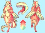  2016 anthro aquatic_dragon areola big_breasts big_butt blue_background breasts brown_skin butt cosmicdanger dragon english_text female fin huge_breasts model_sheet navel nipples nude open_mouth pussy raised_leg sharp_teeth simple_background solo teeth text tongue tongue_out voluptuous watermark wide_hips 