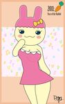  2011 anthro blue_eyes bow carrot clothing cute dan_(artist) dress female food looking_at_viewer musical_note seductive simple_background smile tamagotchi vegetable 