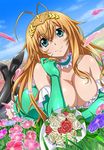  00s 1girl breasts female flower ikkitousen large_breasts long_hair looking_at_viewer sky smile sonsaku_hakufu 