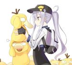  baseball_cap cosplay crossover female_protagonist_(pokemon_go) female_protagonist_(pokemon_go)_(cosplay) fingerless_gloves gen_1_pokemon gloves hat hibiki_(kantai_collection) image_sample kantai_collection long_hair mochiki pokemon pokemon_(creature) pokemon_go ponytail psyduck twitter_sample 