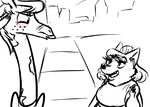  2016 anthro blush clothed clothing disney duo edy_(inkyfrog) eye_contact fan_character female freckles giraffe horn inkyfrog mammal open_mouth outside restricted_palette sidewalk street zootopia 