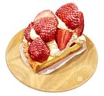  cream food fruit momiji_mao no_humans original pie plate simple_background sparkle still_life strawberry white_background 