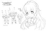  &gt;_&lt; blush breast_envy chibi closed_eyes copyright_name greyscale lineart long_hair looking_at_viewer monochrome mudou_eichi multiple_girls no_nose open_mouth regalia_the_three_sacred_stars rena_asteria sara_kleis short_hair smile sparkle tia_kleis translated twintails yuinshiel_asteria 