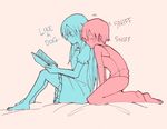  bed bed_sheet blush color_connection english limited_palette long_hair lowres multiple_girls multiple_monochrome nagasawa_(tthnhk) pajamas reading ruby_rose rwby scar short_hair smelling weiss_schnee yuri 