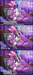  2016 absurd_res anus bed blush butt cutie_mark dialogue dock dragon duo english_text equine eye_contact eyes_closed female friendship_is_magic green_eyes grin hair hi_res horn inside lying machine mammal multicolored_hair my_little_pony on_back on_bed open_mouth pillow pussy robot scalie spike_(mlp) sweetie_belle_(mlp) sweetie_bot text two_tone_hair unicorn vavacung wings young 
