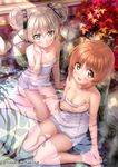  alternate_hairstyle amakusa_tobari bangs bare_legs barefoot bathing blush breasts brown_eyes brown_hair cleavage commentary_request double_bun flat_chest from_above girls_und_panzer hair_ribbon hair_up light_brown_eyes light_brown_hair long_hair looking_at_viewer looking_up medium_breasts multiple_girls naked_towel nishizumi_miho nude onsen open_mouth partially_submerged ribbon rock shimada_arisu short_hair sitting smile towel twitter_username wading wariza water wet yokozuwari 