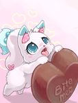  &lt;3 arctic_fox blue_eyes blue_fur blush candy canine chocolate cute english_text female fluffy fluffy_tail food fox fur jewelpet larimar long_tail looking_up mammal multicolored_fur pink_background raised_tail simple_background text tongue two_tone_fur white_fur のうせん 