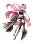  bad_id bad_pixiv_id blue_eyes boots breasts cleavage cross-laced_footwear imp_(sksalfl132) knee_boots lace-up_boots long_hair medium_breasts megurine_luka navel pink_hair skirt smile solo thighhighs very_long_hair vocaloid yellow_footwear 