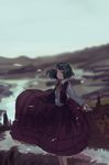  absurdres ascot blurry day depth_of_field grass green_hair highres horizon kazami_yuuka landscape looking_at_viewer looking_to_the_side mifuru red_eyes river short_hair sketch skirt sky smile solo touhou vest wind 