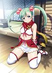  00s 1girl female green_hair hair_ornament ikkitousen kunoichi ninja scarf shokatsuryou_koumei small_breasts smile twintails 