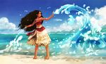  barefoot beach black_hair blue_sky cloud curly_hair dark_skin day disney element_bending flafly hydrokinesis jewelry long_hair long_skirt moana_(movie) moana_waialiki necklace ocean outdoors sand skirt sky solo water 