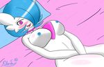  &lt;3 absurd_res areola bedding big_breasts blue_hair blush breasts collar female gardevoir hair hi_res humanoid jewelry lying mammal masturbation necklace nintendo nipples nude open_mouth pok&eacute;mon shiny_pok&eacute;mon simple_background smile solo theo(xl_swat) tongue video_games white_skin xl_swat 