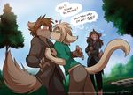  &lt;3 anthro basitin blush canine clothing detailed_background dialogue drunk english_text eyes_closed female grabbing group keidran keith_keiser kissing laugh male mammal mistake mistaken_identity natani surprise text tom_fischbach twokinds wolf zen_(twokinds) 