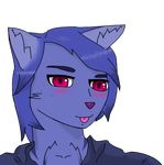  anthro blue_fur blue_hair blush cat clothed clothing cryoshroud feline fur hair looking_at_viewer male mammal pink_eyes simple_background smile solo toung young 