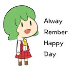  =d ascot chibi collared_shirt commentary engrish full_body green_hair highres kazami_yuuka meme no_nose not_daijoubu open_mouth plaid plaid_skirt plaid_vest ranguage shirt short_hair skirt smile solid_oval_eyes solo touhou transparent_background vest |_| 