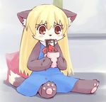  akuma_gaoru artist_request blonde_hair cup furry red_eyes vomiting wolf 