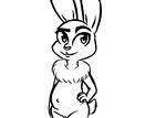  2016 anthro barely_visible_genitalia belly big_belly black_and_white dewlap disney female hand_on_hip inkyfrog judy_hopps lagomorph mammal monochrome navel nude pregnant pussy rabbit raised_eyebrow simple_background smile solo standing subtle_pussy white_background zootopia 