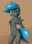  anthro blue_hair cub equine fan_character hair jade_shine mammal my_little_pony nude one_eye_closed pegasus pussy solo tongue tongue_out whatsapokemon wings wink young 