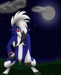  2016 anatomically_correct animal_genitalia animal_pussy blue_fur canine canine_pussy claws digital_media_(artwork) female feral fur grass grey_fur looking_at_viewer lycanroc mammal midnight_lycanroc moon multicolored_fur night nintendo outside pok&eacute;ball pok&eacute;mon pussy pussy_juice red_eyes selixjackal sky smile solo standing star starry_sky toe_claws toes video_games were werewolf wet white_fur wolf 