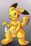  anthro anthrofied balls circumcised condom cum erection filled_condom front_view full-length_portrait gs-fox holding_penis humanoid_penis looking_at_viewer male mammal navel nintendo penis pikachu pinup pok&eacute;mon portrait pose rodent seductive signature solo standing thick_thighs video_games 
