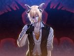  bat_wings blonde_hair blue_eyes eizen_(tales) gloves hair_over_one_eye horns male_focus sirius_rgras solo spoilers tales_of_(series) tales_of_berseria upper_body vest wings 