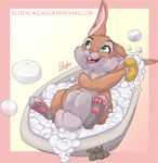  ambiguous_gender bath bathtub bubble fur inner_ear_fluff kotenokgaff lagomorph lying mammal on_back rabbit smile teeth 