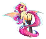  alpha_channel butt clothed clothing eyelashes female feral fluttershy_(mlp) friendship_is_magic hair koveliana mammal membranous_wings my_little_pony pink_hair simple_background solo standing transparent_background wings 