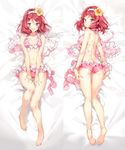  anmi ass barefoot bikini breasts cameltoe cleavage dakimakura feet flower from_behind full_body hair_flower hair_ornament hairband looking_at_viewer love_live! love_live!_school_idol_project lying medium_breasts multiple_views navel nishikino_maki on_back open_mouth plaid plaid_bikini purple_eyes red_hair short_hair sideboob smile soles swimsuit thigh_gap toes trefoil untied v_arms 