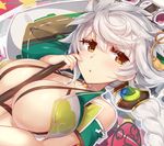  between_breasts bra braid breasts brown_eyes cleavage covered_nipples cupless_bra jitome kantai_collection large_breasts long_hair looking_at_viewer silver_hair single_braid solo underwear unryuu_(kantai_collection) wavy_hair yamaarashi 