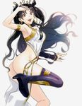  :d armpits ass bare_shoulders black_hair bottomless breasts crown earrings fate/grand_order fate_(series) high_heels hinatsu ishtar_(fate/grand_order) jewelry long_hair long_legs looking_at_viewer medium_breasts open_mouth orange_eyes sideboob simple_background single_thighhigh smile solo teeth thighhighs white_background 
