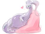  &lt;3 2016 2_fingers 3_toes bonbonpony featureless_crotch female feral goodra green_eyes hand_on_stomach looking_aside nintendo pillow pok&eacute;mon pregnant purple_skin simple_background slimy solo toes video_games white_background 