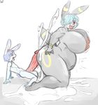  age_difference angstrom anthro armpits balls better_version_at_source big_balls big_breasts blue_hair breasts cum eeveelution excessive_cum female hair hot_dogging lagomorph male mammal nintendo orgasm orgasm_face overweight pok&eacute;mon rabbit simple_background size_difference thick_thighs umbreon video_games white_background 