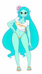  adventure_time blue_hair blue_skin breasts canyon_(character) cartoon_network cleavage clothed clothing female flower footwear green_eyes hair humanoid leesin209 long_hair plant sandals shirt skimpy solo thong 
