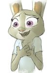  2016 anthro clothed clothing disney female half-length_portrait hands_on_chest judy_hopps lagomorph mammal open_mouth portrait purple_eyes rabbit simple_background solo sprinkah white_background zootopia 