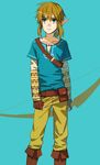  1boy belt blonde_hair blue_eyes bow_(weapon) gloves inlila link male_focus pointy_ears solo the_legend_of_zelda the_legend_of_zelda:_breath_of_the_wild weapon 